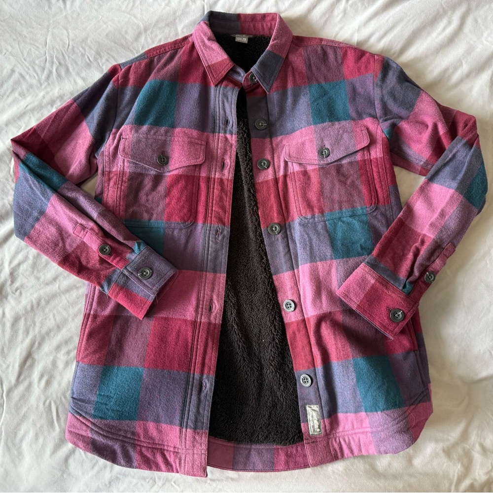 Eddie Bauer Red and Blue Plaid Fleece-Lined Shirt